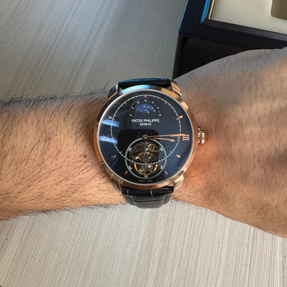 PATEK PHILIPPE ROSE PRETO COURO AUTOMATICO 43MM