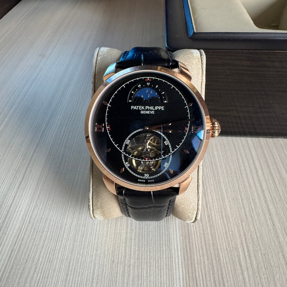 PATEK PHILIPPE ROSE PRETO COURO AUTOMATICO 43MM