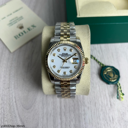 ROLEX DATEJUST MISTO DOURADO FEMININO BRILHANTES 36MM