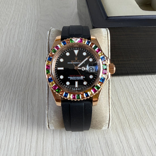 ROLEX YACHT MASTER BRILHANTES ROSE BORRACHA 40MM