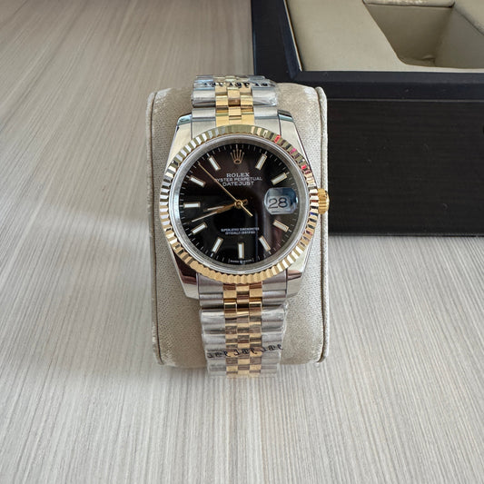 ROLEX DATEJUST MISTO DOURADO PRETO FEMININO 36MM