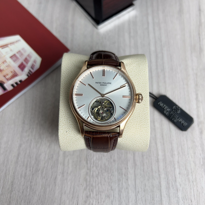 PATEK PHILIPPE ROSE COURO AUTOMATICO 43MM