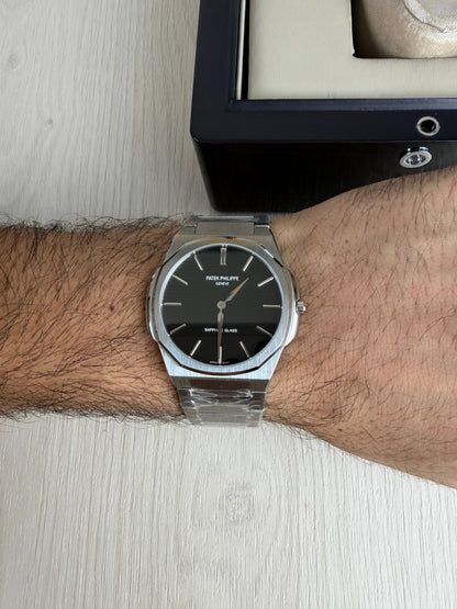 PATEK PHILIPPE MOEDA SLIM PRATA PRETO 42MM