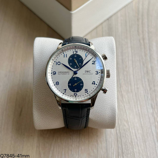 IWC PORTUGUESE AUTOMÁTICO PRATA BRANCO COURO  45MM