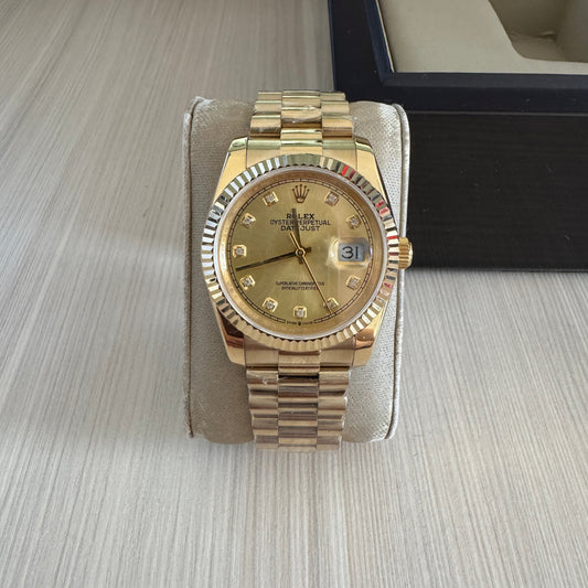 ROLEX DAYDATE DOURADO BRILHANTES FEMININO 36MM