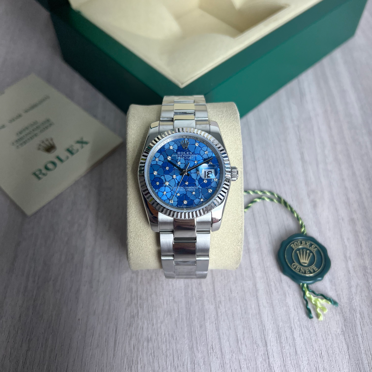 ROLEX DATEJUST PRATA AZUL FEMININO 36MM