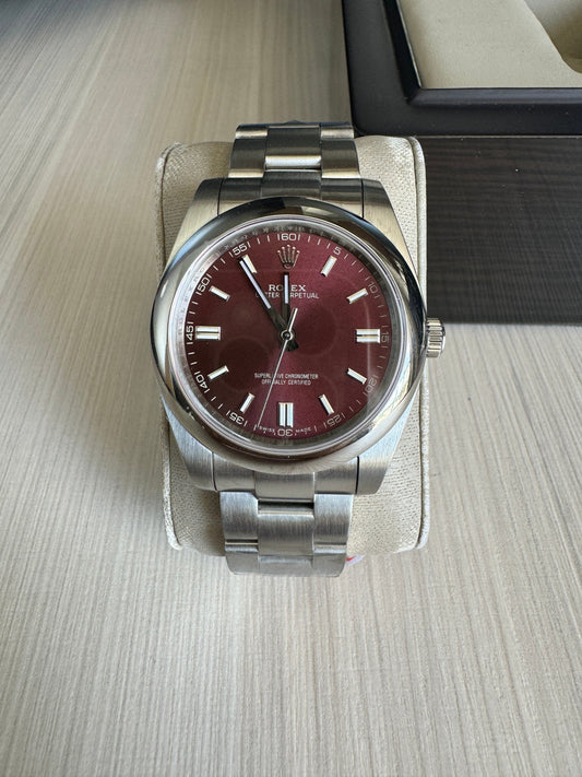 ROLEX OYSTER PERPETUAL PRATA VINHO 41MM